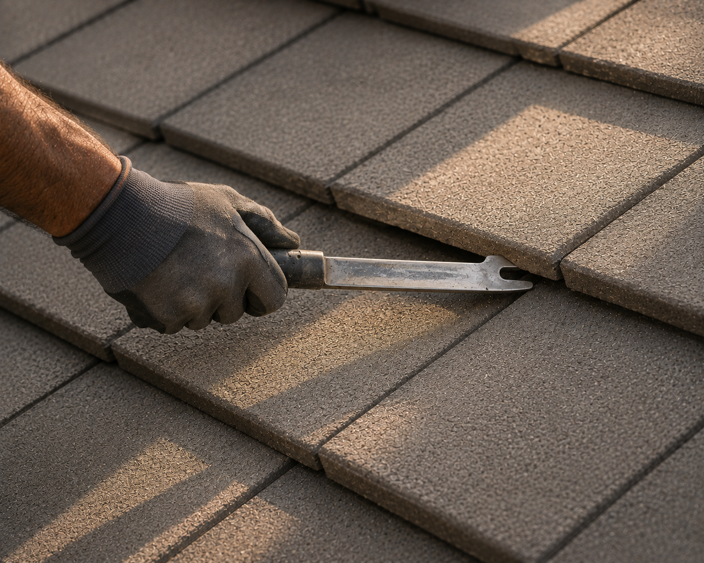 Tile roof repair — cracked tile being replaced in Southwest Florida